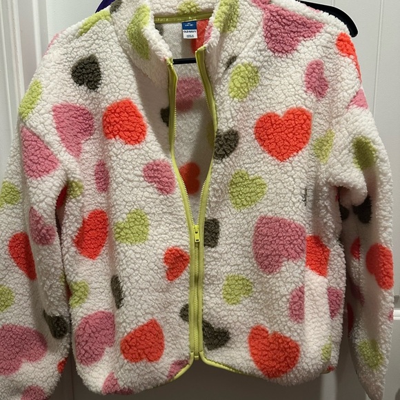 Old Navy Other - Old Navy Kids Heart Pattern Fleece Jacket - Pink, Red, Green, Brown